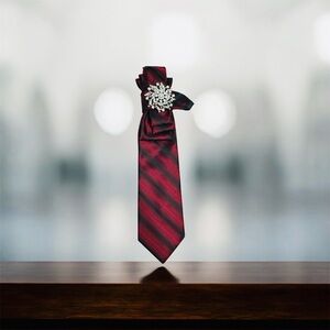 George Red Striped Necktie with Brooch